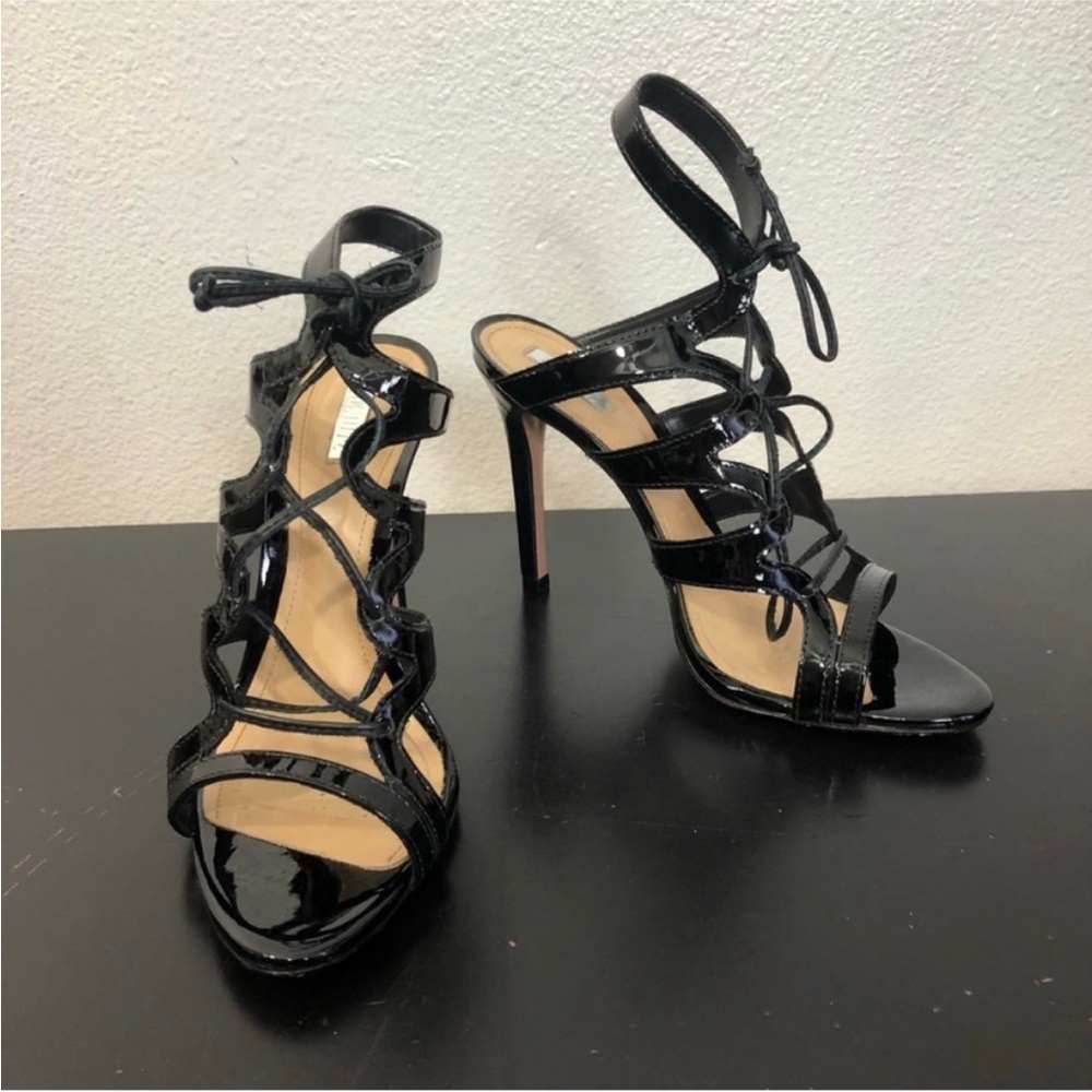Schutz Black Leather Lace Up High Heels